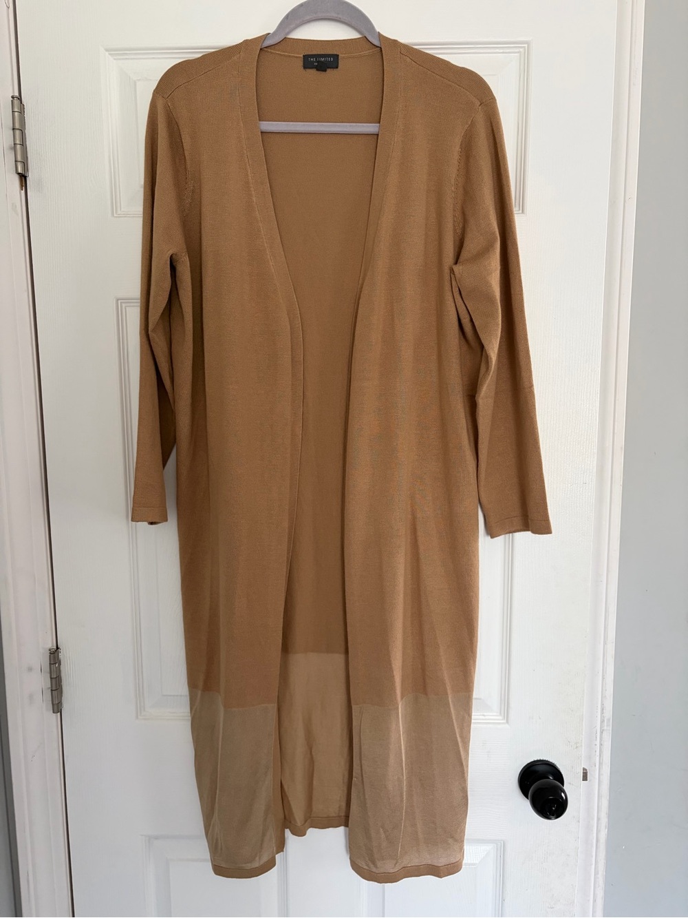 The Limited Long Open-Front Camel Cardigan Sweater